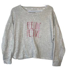 Rae Dunn Feeling Festive Oversized Light Grey Sweatshirt Sized Small